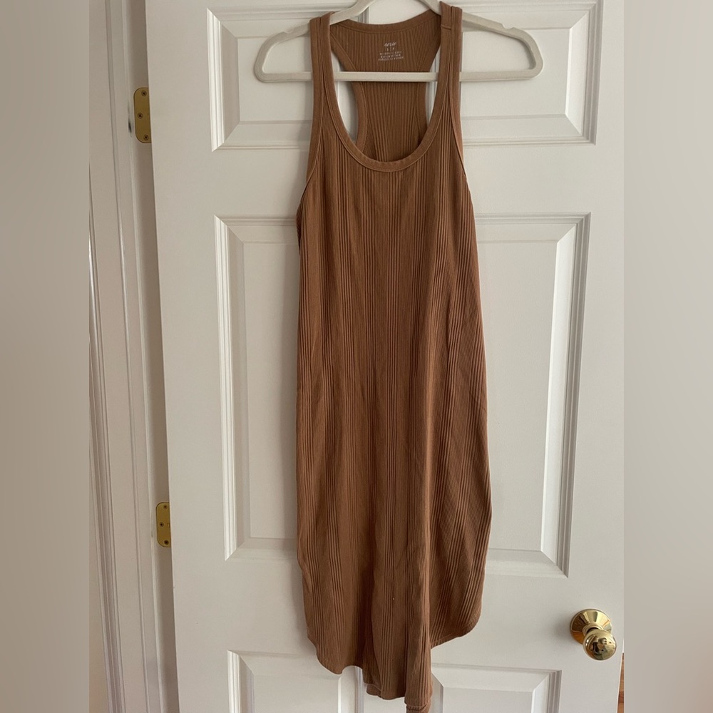 AERIE Brown Sleeveless Ribbed Dress